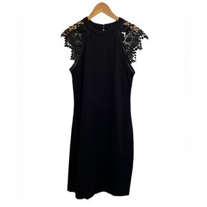 Black bodycon party dress with lace cap sleeves (juniors) xl